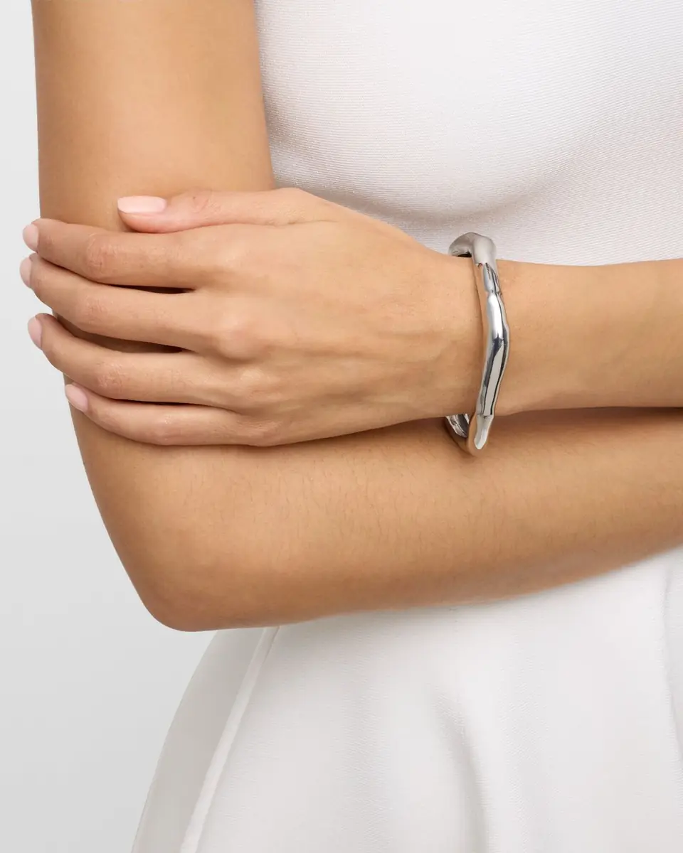 Alexis Bittar Molten Silver Bangle Bracelet, Size Large | Thumbnail 2