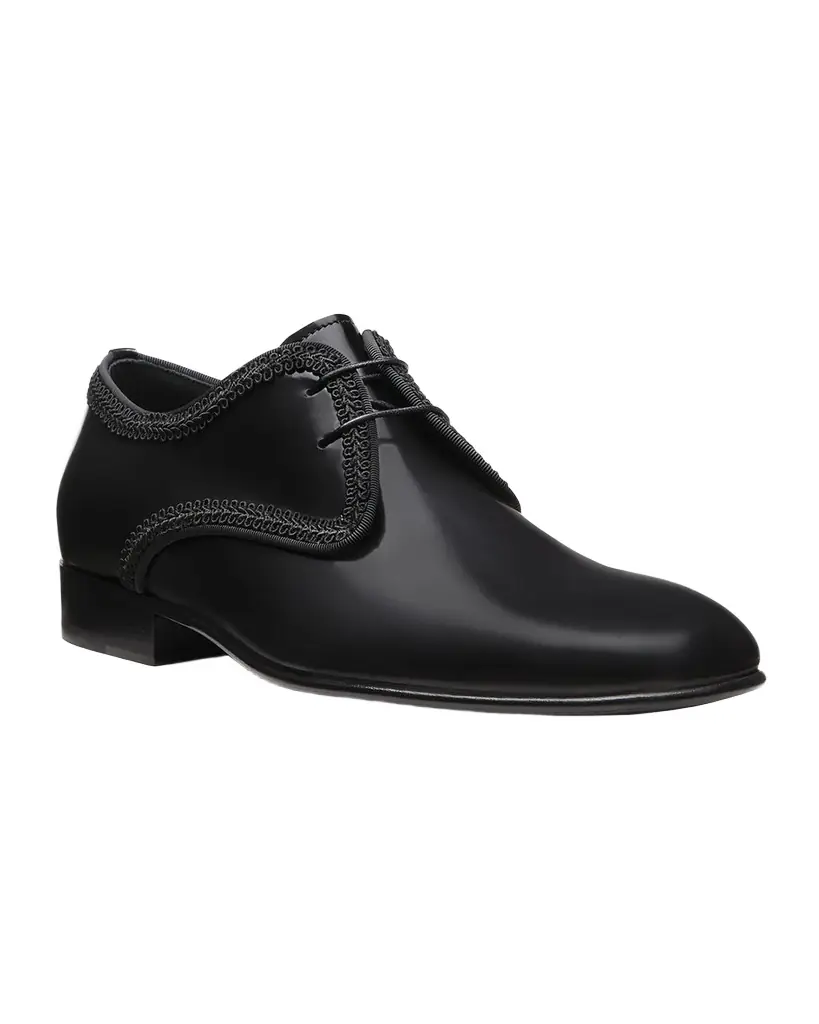Stuart Weitzman Men's Alastar Fabric-Trim Leather Derby Shoes | Image 1 Stuart Weitzman Men's Alastar Fabric-Trim Leather Derby Shoes | Image 1