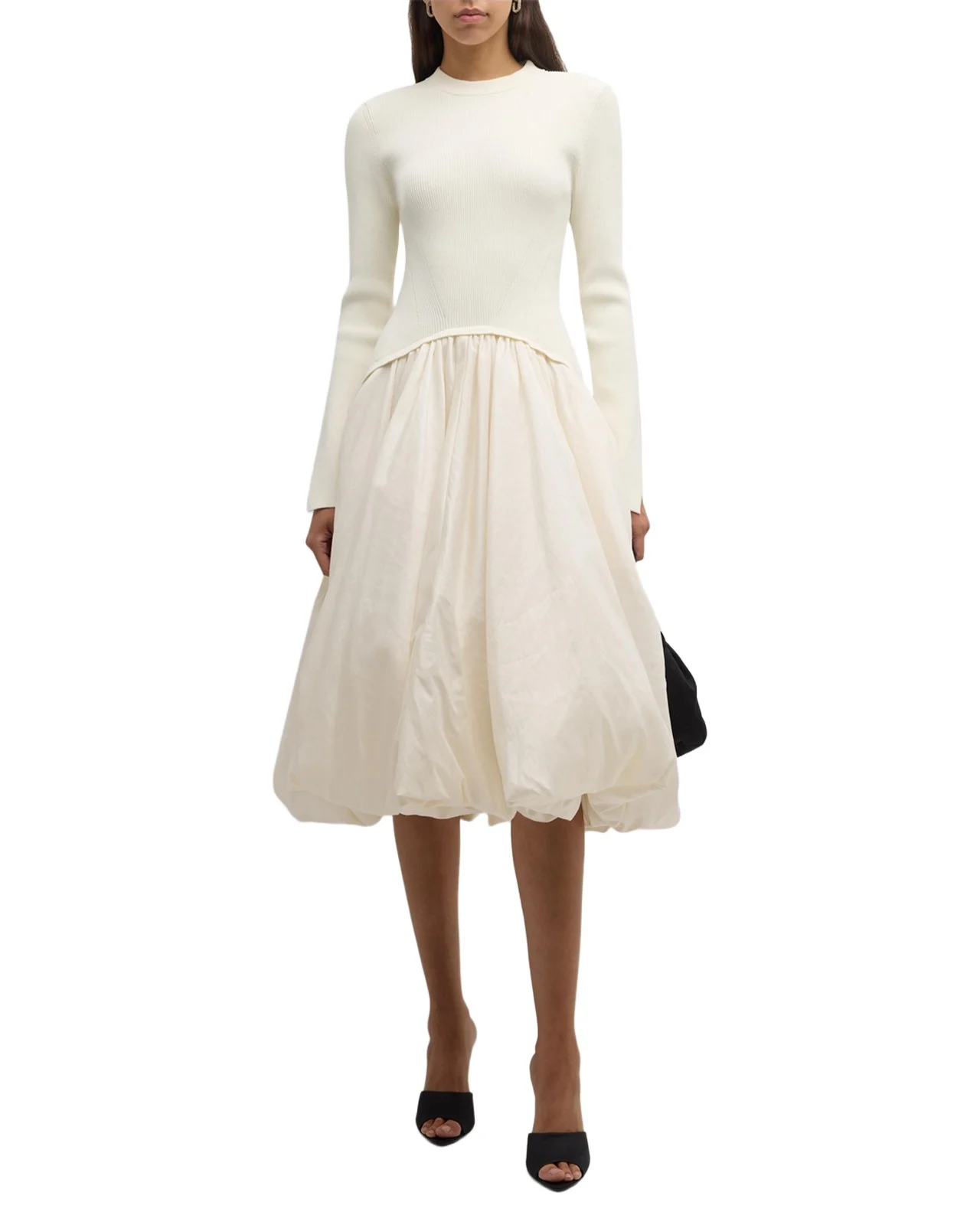 Kenlie Mixed Media Bubble Midi Dress Kenlie Mixed Media Bubble Midi Dress