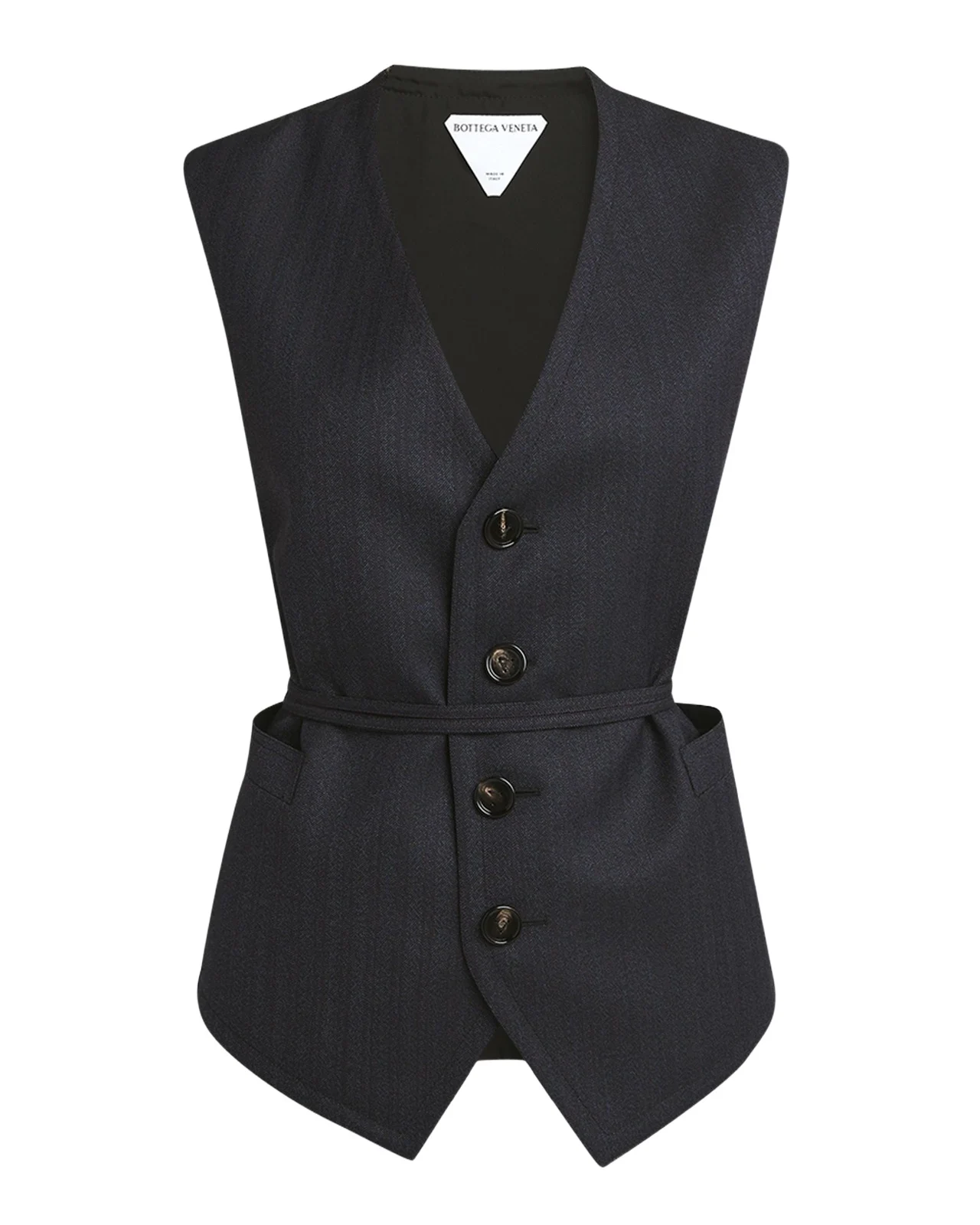 Bottega Veneta Subtle Striped Wool Gilet with Tie Waist