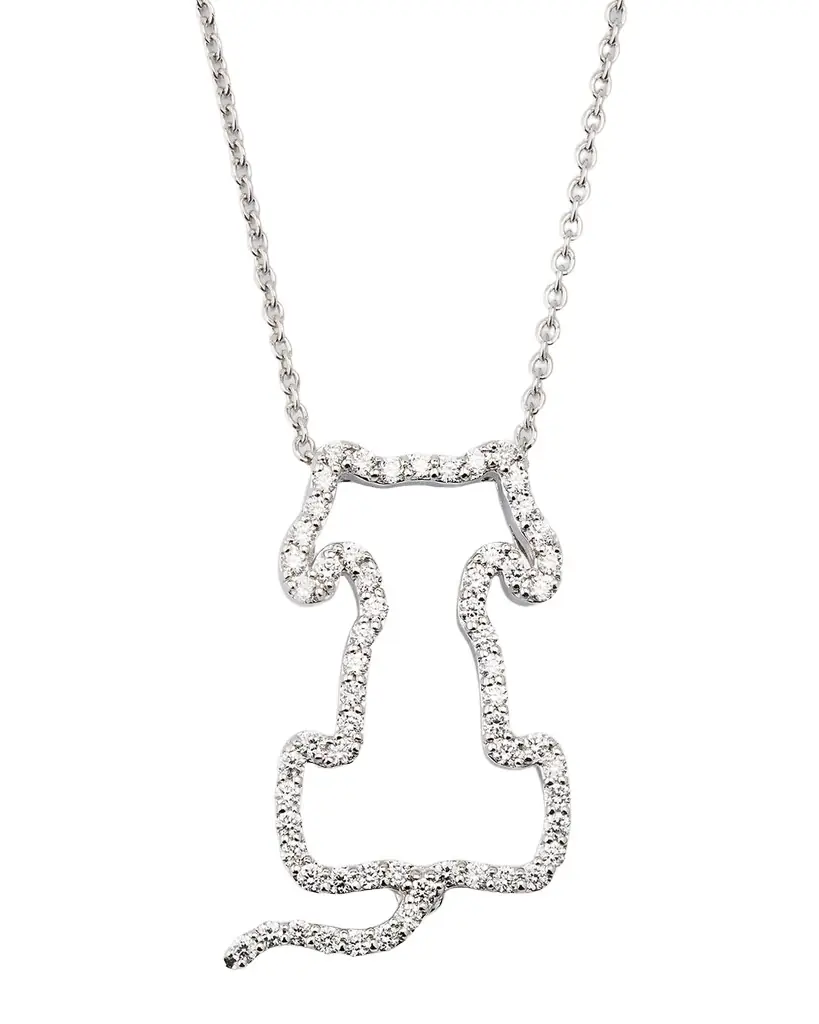 18K White Gold Diamond Dog Pendant Necklace