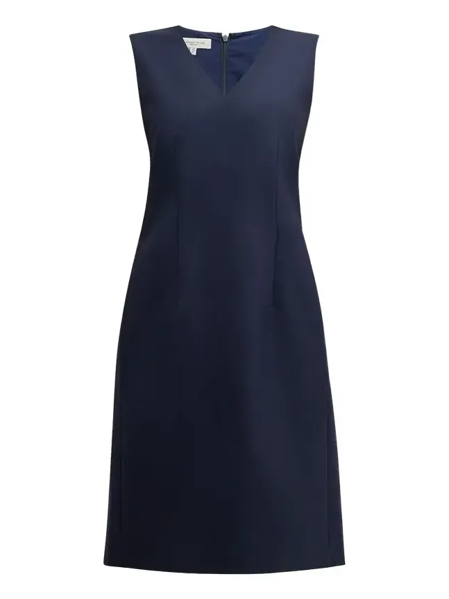 Sleeveless V-Neck Stretch Wool Dress