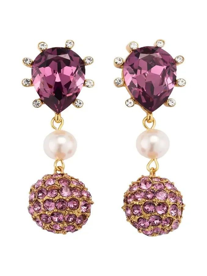 Cactus Crystal with Pearly Bead and Ball Earrings