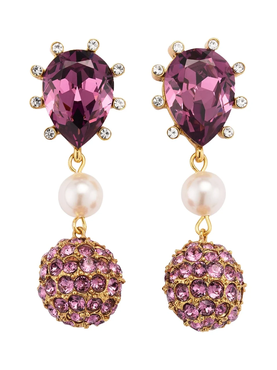 Oscar de la Renta Cactus Crystal with Pearly Bead and Ball Earrings