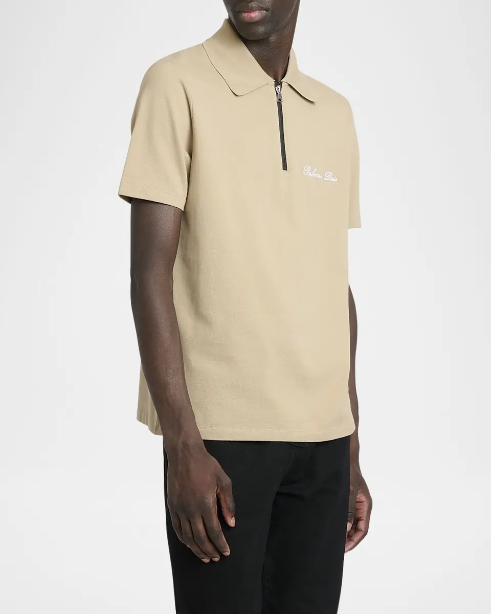 Balmain Men's Embroidered Zip Polo Shirt | Thumbnail 3 Balmain Men's Embroidered Zip Polo Shirt | Thumbnail 3