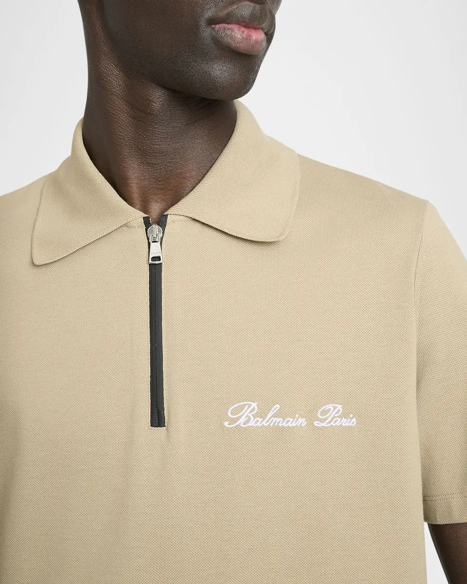 Balmain Men's Embroidered Zip Polo Shirt | Thumbnail 4 Balmain Men's Embroidered Zip Polo Shirt | Thumbnail 4