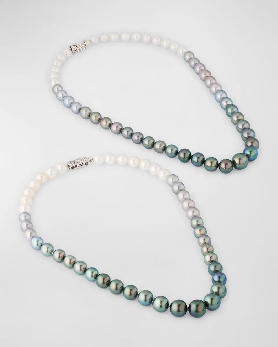 Belpearl 18K White Gold 9-13.5mm Tahitian and South Sea Pearl 2 Row Necklace with Diamond Clasp | Thumbnail 3 Belpearl 18K White Gold 9-13.5mm Tahitian and South Sea Pearl 2 Row Necklace with Diamond Clasp | Thumbnail 3