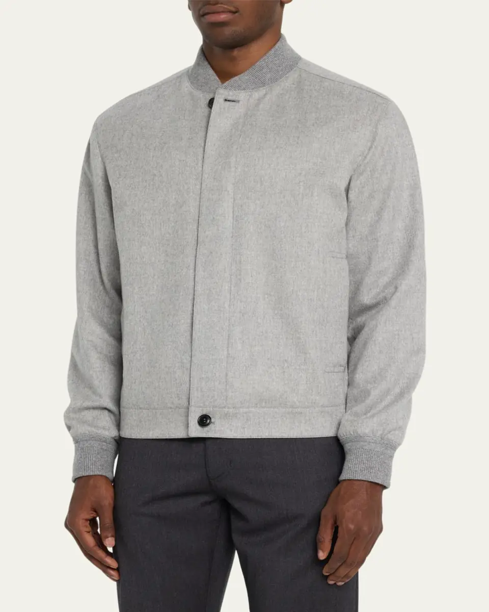 Zegna Men's Cashmere Concealed-Zip Blouson Jacket | Thumbnail 4 Zegna Men's Cashmere Concealed-Zip Blouson Jacket | Thumbnail 4