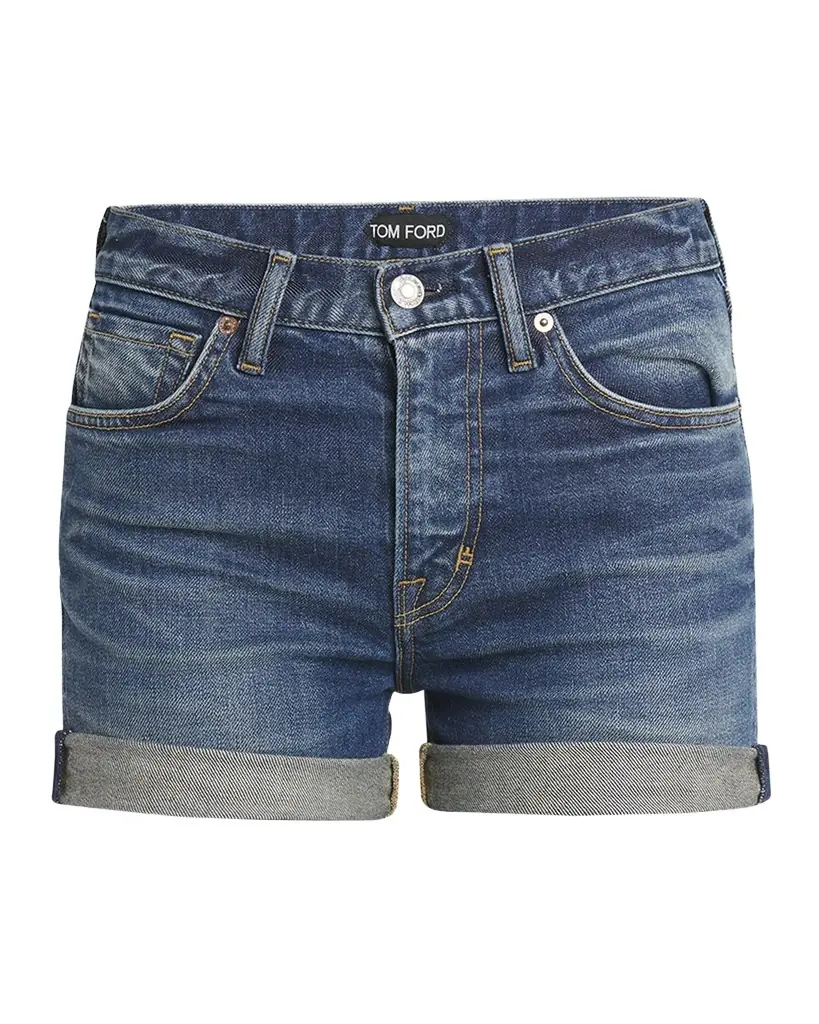 TOM FORD Mid-Rise Comfort Stone-Washed Denim Shorts | Image 1 TOM FORD Mid-Rise Comfort Stone-Washed Denim Shorts | Image 1