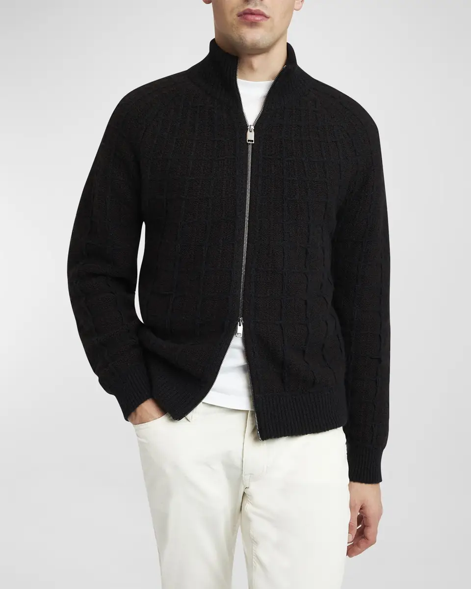 Brioni Men's Cashmere Jacquard Full-Zip Sweater | Thumbnail 6