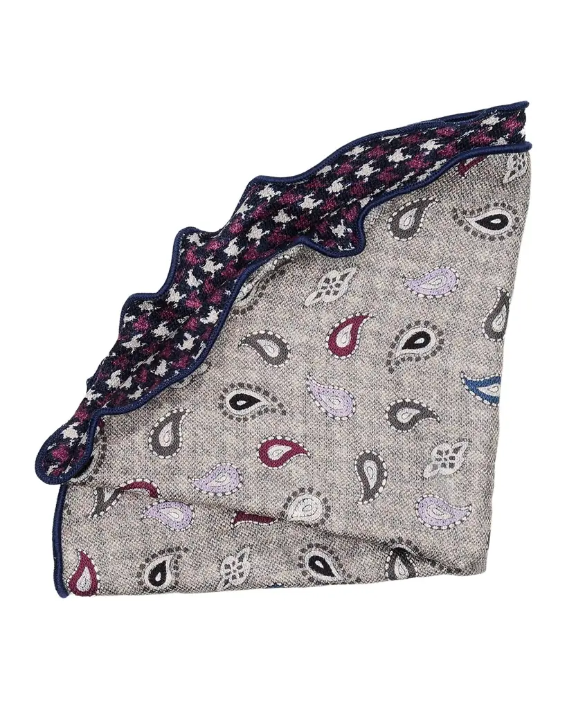 Edward Armah Men's Silk Reversible Houndstooth and Paisley Pocket Round | Image 1 Edward Armah Men's Silk Reversible Houndstooth and Paisley Pocket Round | Image 1