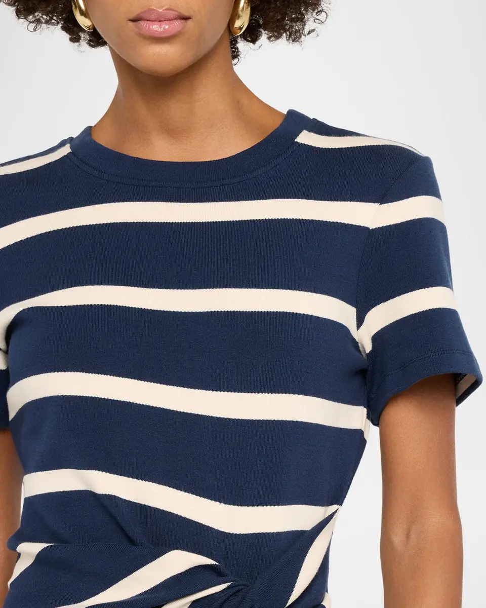TANYA TAYLOR Cody Twisted-Waist Short-Sleeve Striped Midi Dress | Thumbnail 4