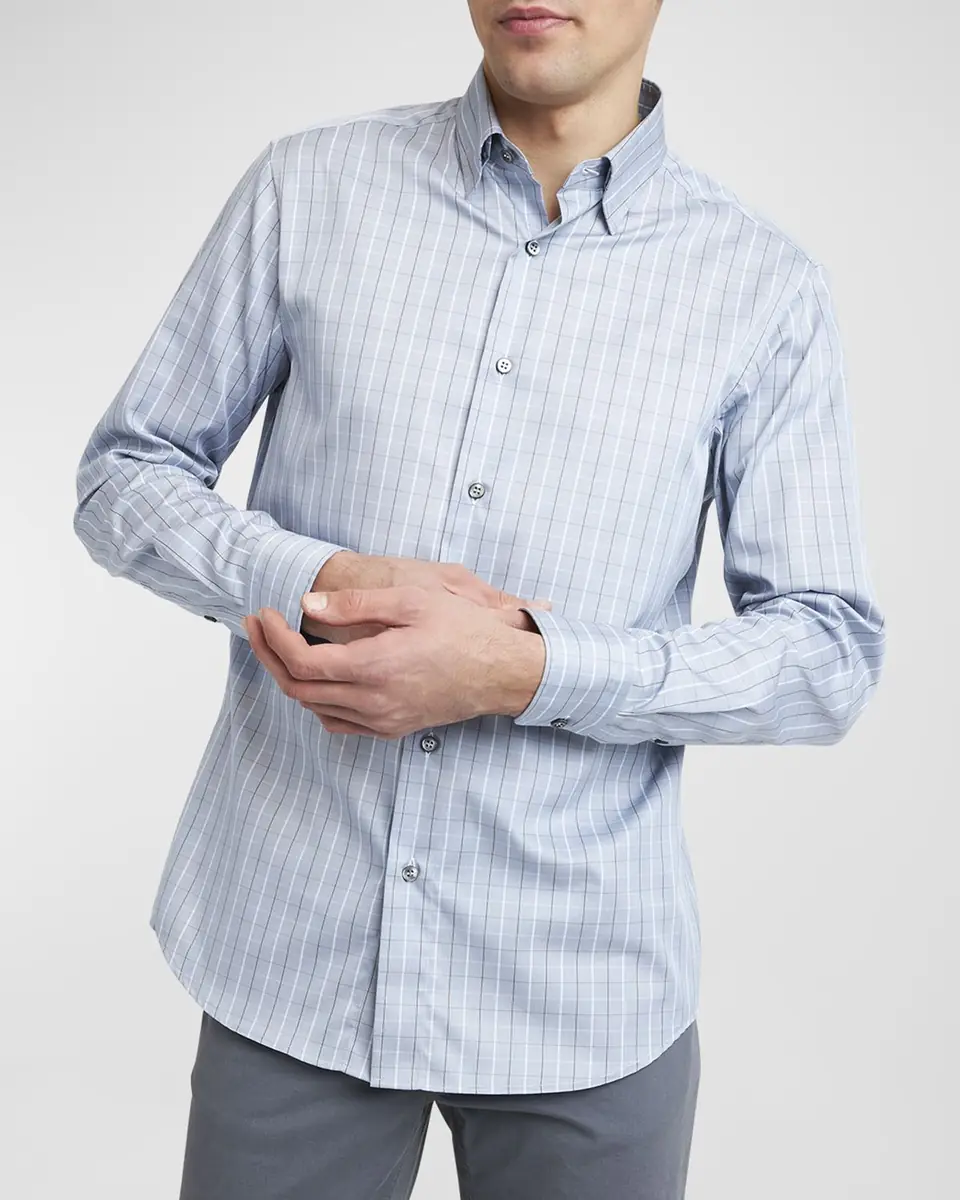 Brioni Men's Cotton Grid Check Sport Shirt | Thumbnail 6 Brioni Men's Cotton Grid Check Sport Shirt | Thumbnail 6