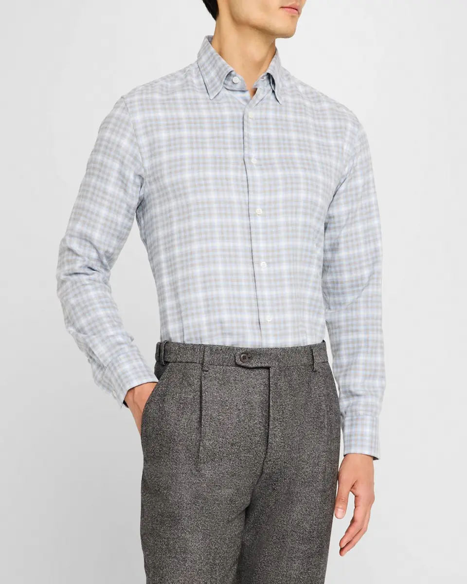 Brioni Men's Check Flannel Casual Button-Down Shirt | Thumbnail 4 Brioni Men's Check Flannel Casual Button-Down Shirt | Thumbnail 4