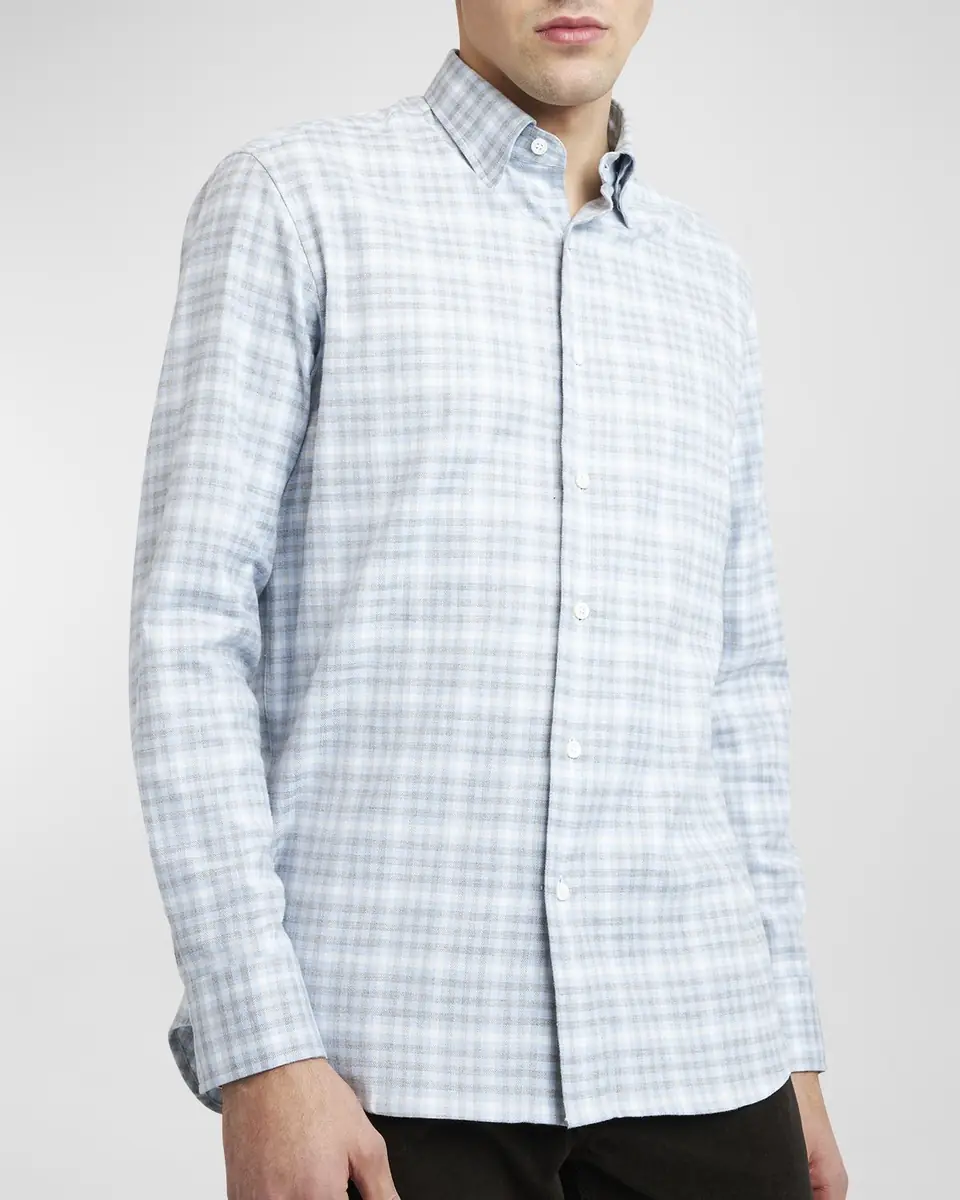 Brioni Men's Check Flannel Casual Button-Down Shirt | Thumbnail 7 Brioni Men's Check Flannel Casual Button-Down Shirt | Thumbnail 7