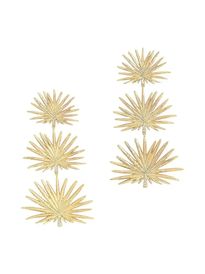 Triple Fan Palm Dangle Earrings, Large Triple Fan Palm Dangle Earrings, Large