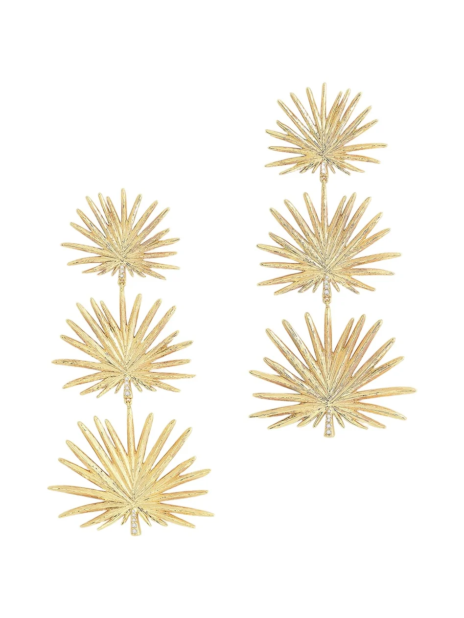 Triple Fan Palm Dangle Earrings, Large