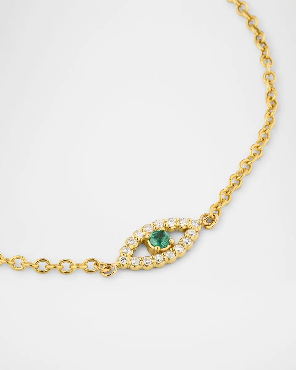 Jennifer Meyer Mini Diamond Open Evil Eye Bracelet with Emerald Center | Thumbnail 3 Jennifer Meyer Mini Diamond Open Evil Eye Bracelet with Emerald Center | Thumbnail 3