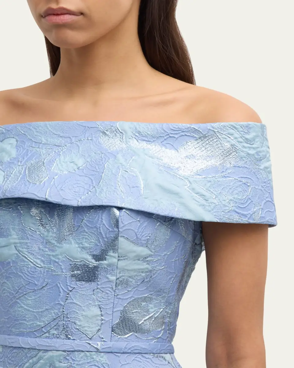 Rickie Freeman for Teri Jon Off-Shoulder Metallic Flower Jacquard Gown | Thumbnail 11 Rickie Freeman for Teri Jon Off-Shoulder Metallic Flower Jacquard Gown | Thumbnail 11