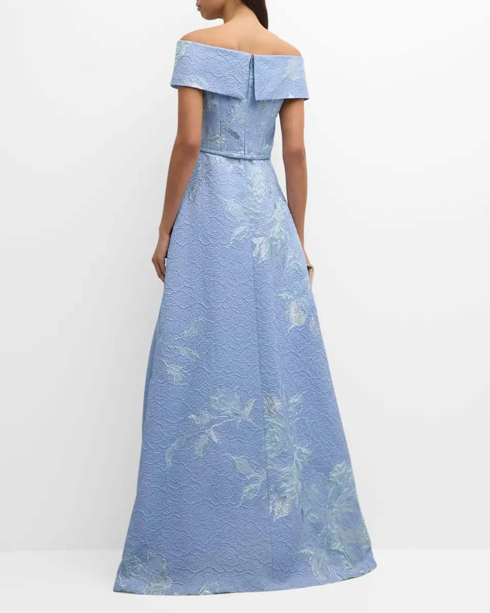 Rickie Freeman for Teri Jon Off-Shoulder Metallic Flower Jacquard Gown | Thumbnail 3 Rickie Freeman for Teri Jon Off-Shoulder Metallic Flower Jacquard Gown | Thumbnail 3