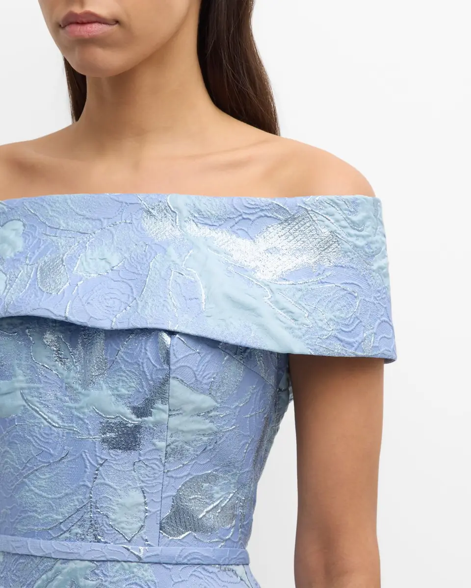 Rickie Freeman for Teri Jon Off-Shoulder Metallic Flower Jacquard Gown | Thumbnail 4 Rickie Freeman for Teri Jon Off-Shoulder Metallic Flower Jacquard Gown | Thumbnail 4