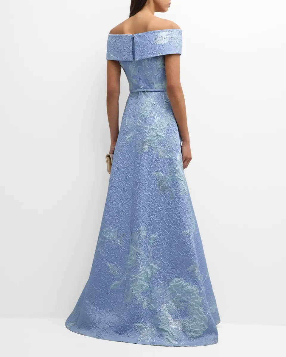 Rickie Freeman for Teri Jon Off-Shoulder Metallic Flower Jacquard Gown | Thumbnail 5 Rickie Freeman for Teri Jon Off-Shoulder Metallic Flower Jacquard Gown | Thumbnail 5