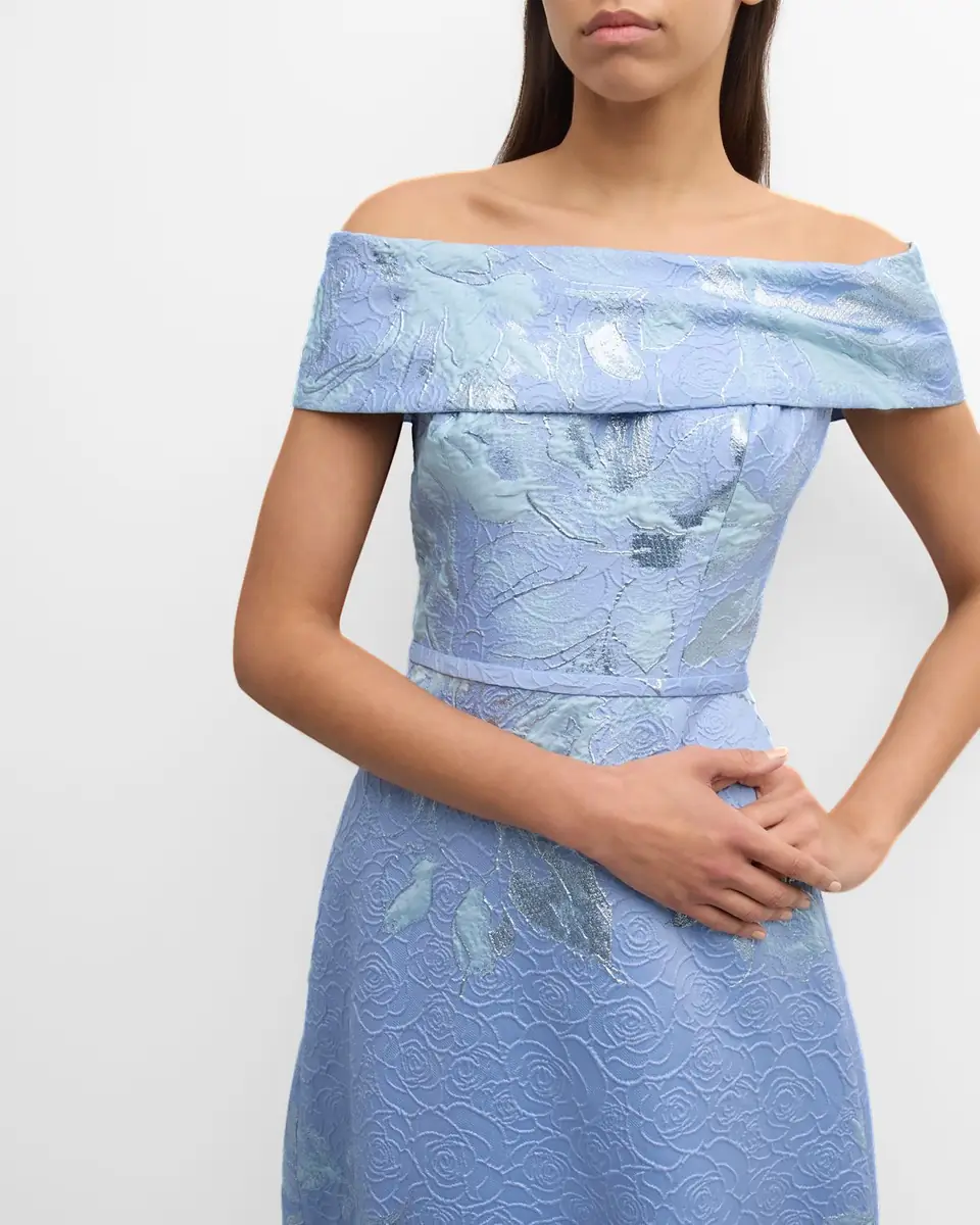 Rickie Freeman for Teri Jon Off-Shoulder Metallic Flower Jacquard Gown | Thumbnail 6 Rickie Freeman for Teri Jon Off-Shoulder Metallic Flower Jacquard Gown | Thumbnail 6