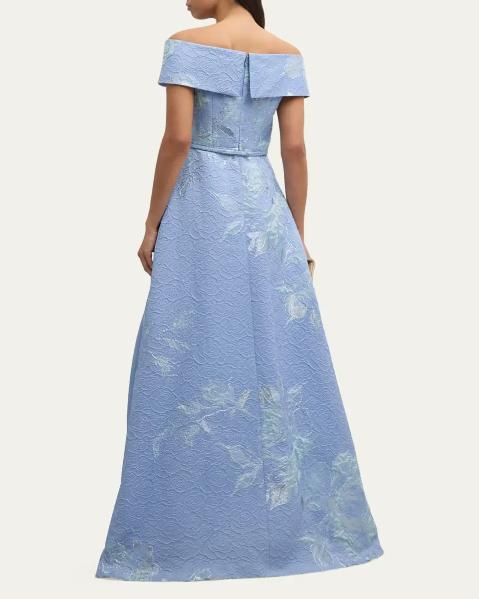 Rickie Freeman for Teri Jon Off-Shoulder Metallic Flower Jacquard Gown | Thumbnail 9 Rickie Freeman for Teri Jon Off-Shoulder Metallic Flower Jacquard Gown | Thumbnail 9