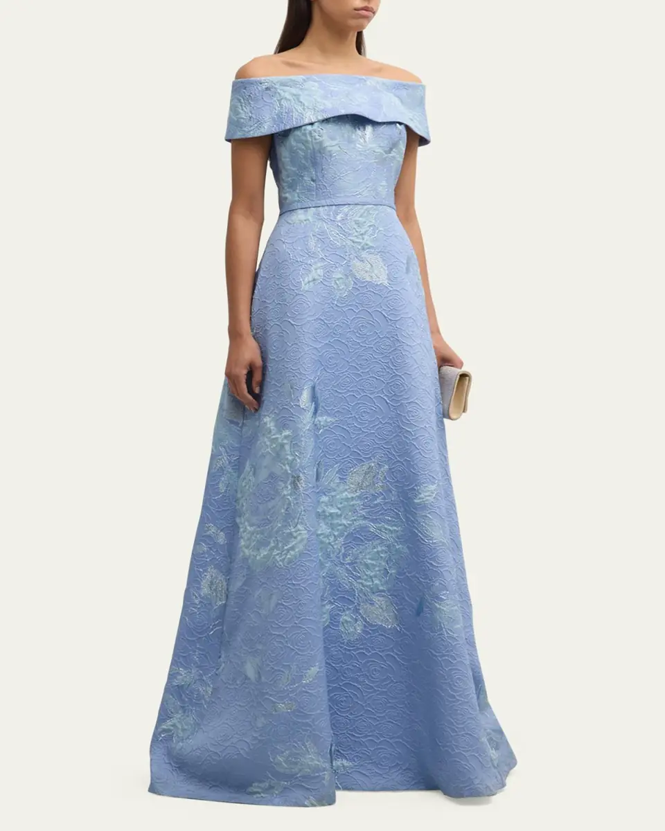 Rickie Freeman for Teri Jon Off-Shoulder Metallic Flower Jacquard Gown | Thumbnail 10 Rickie Freeman for Teri Jon Off-Shoulder Metallic Flower Jacquard Gown | Thumbnail 10