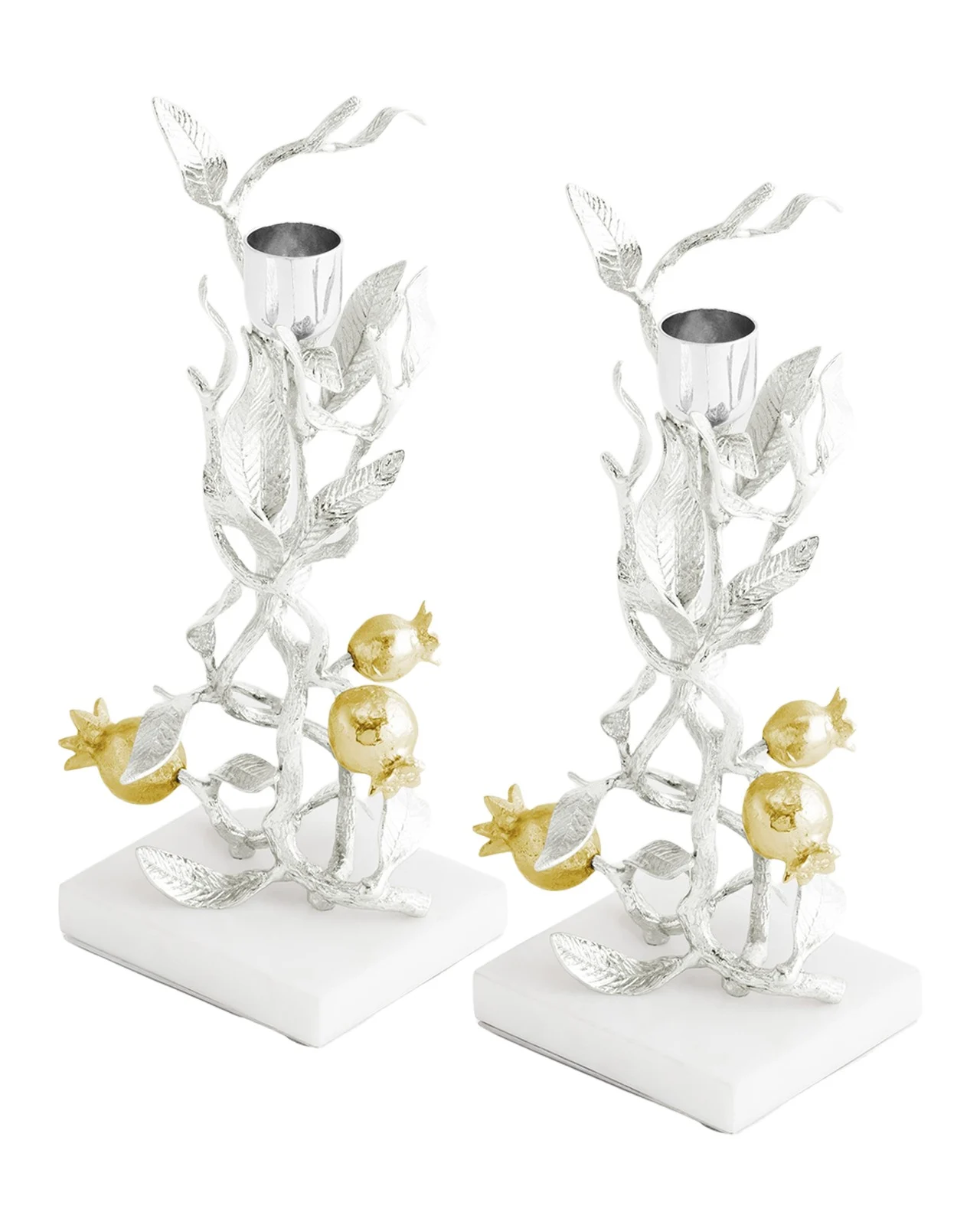 Michael Aram Pomegranate Silver & Gold Candleholders with 24K Goldplate, Set of 2