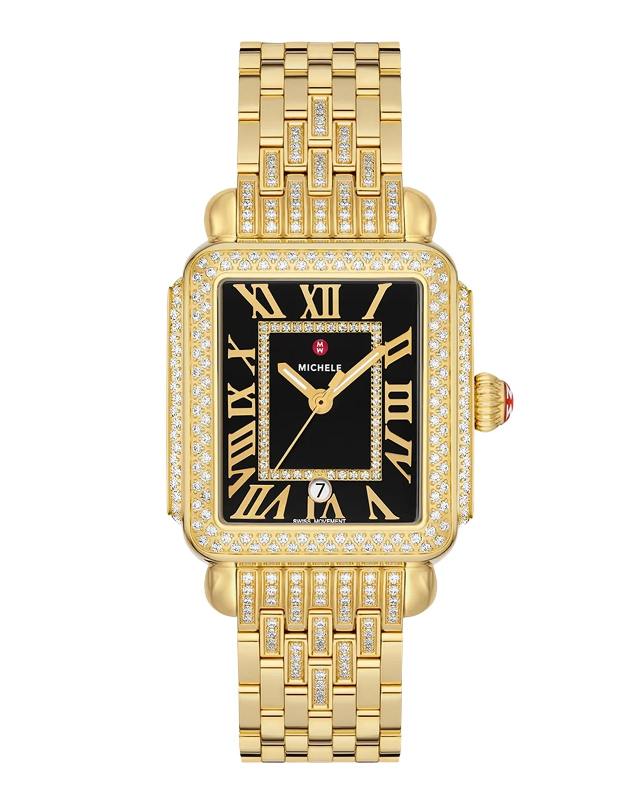 Michele Special Edition Deco Madison Noir Dial Gold Diamond Bracelet Watch