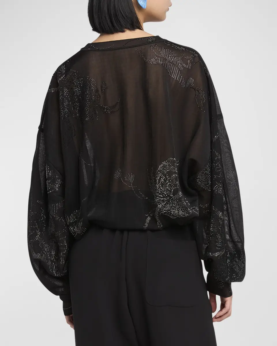 Giorgio Armani Sheer Jersey Blouse with Swarovski Details | Thumbnail 3 Giorgio Armani Sheer Jersey Blouse with Swarovski Details | Thumbnail 3