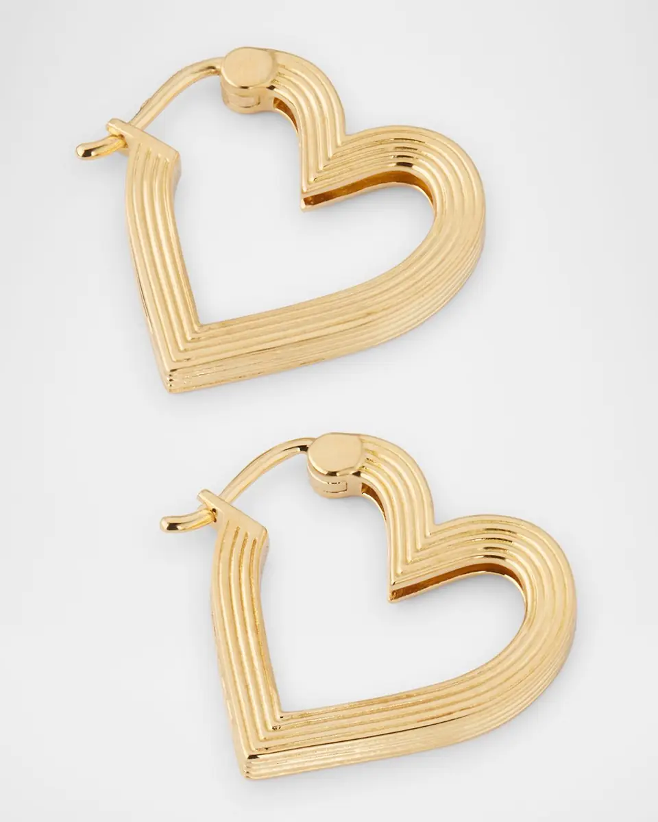 Sydney Evan 14K Gold Fluted Heart Hoop Earrings | Thumbnail 3