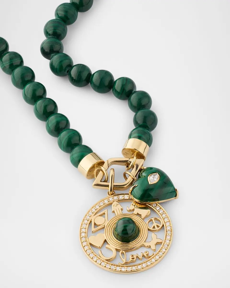 Sydney Evan Malachite Open Icon and Carved Heart Necklace | Thumbnail 2