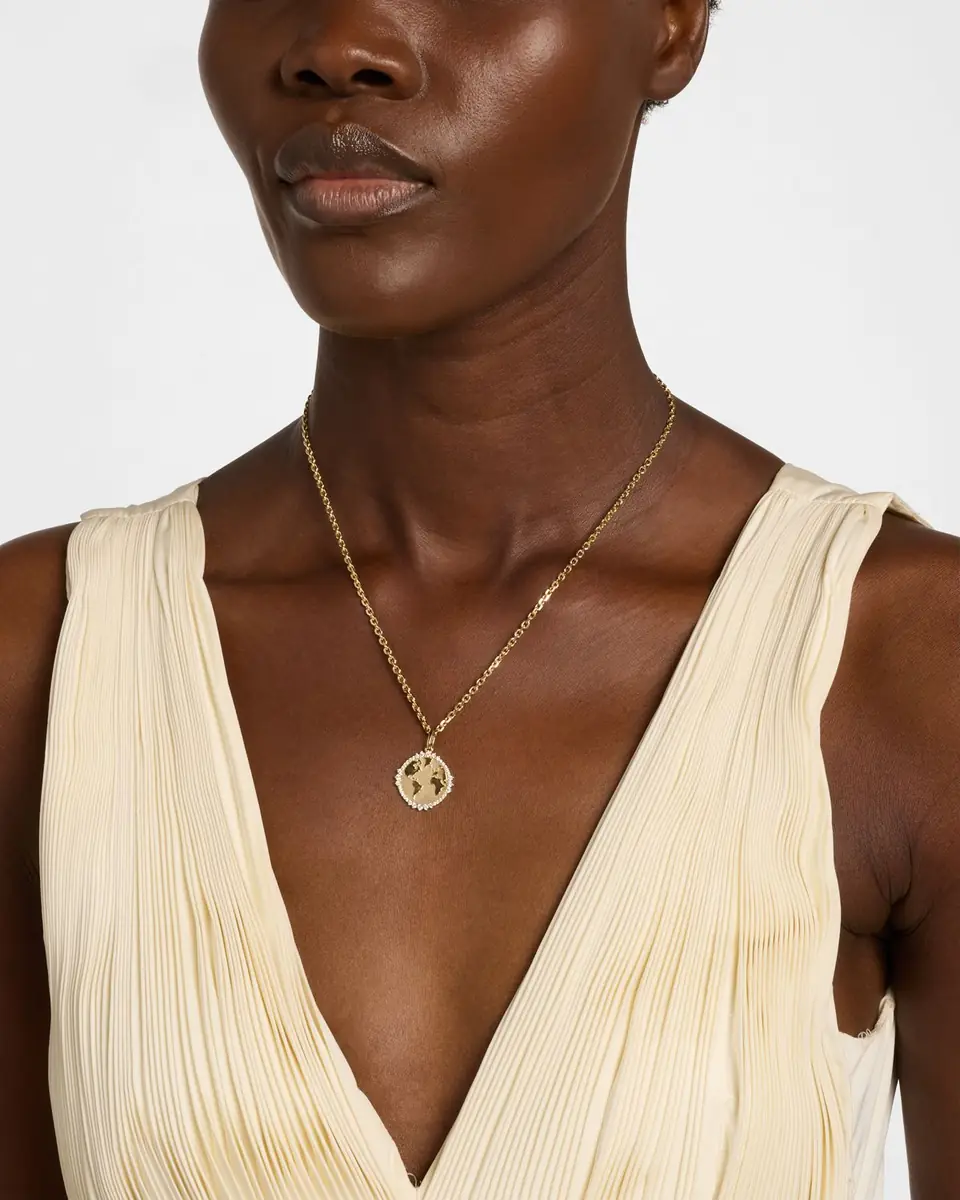 Sydney Evan 14K Yellow Gold Diamond World Traveler Coin Pendant Necklace | Thumbnail 2