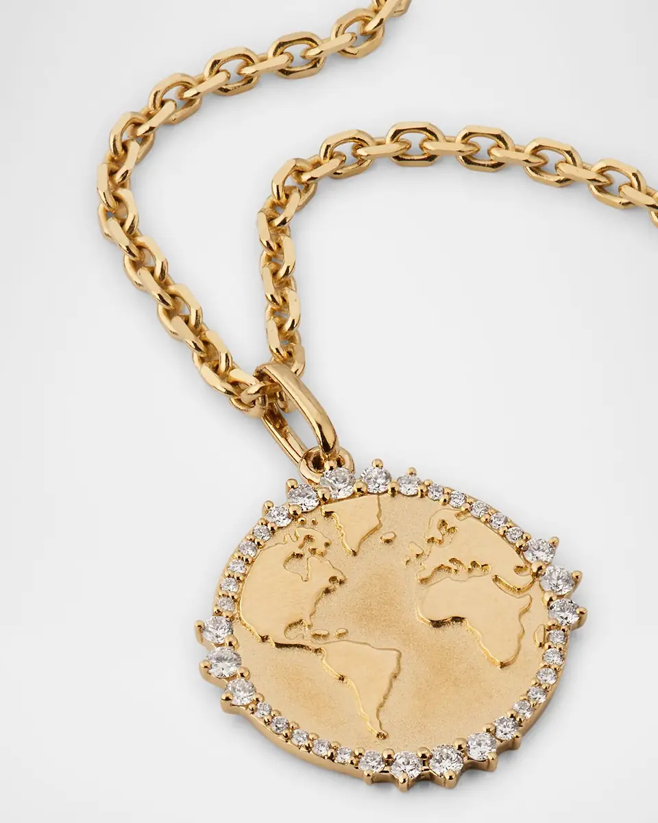 Sydney Evan 14K Yellow Gold Diamond World Traveler Coin Pendant Necklace | Thumbnail 3