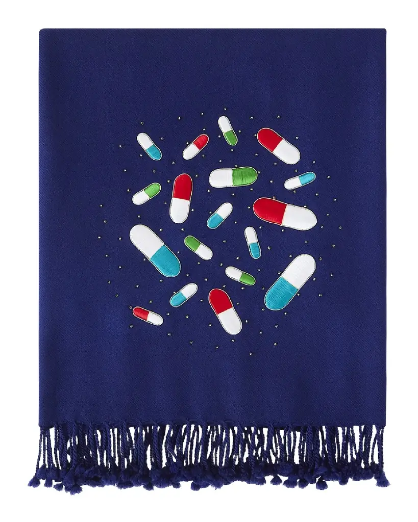 Jonathan Adler Pills Embellished Merino Wool Throw, 50" x 70" | Image 1 Jonathan Adler Pills Embellished Merino Wool Throw, 50" x 70" | Image 1