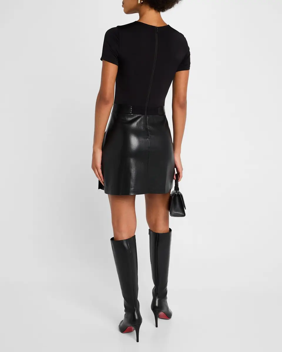 Alice + Olivia Chara Vegan Leather Short-Sleeve Pleated Mini Dress | Thumbnail 3 Alice + Olivia Chara Vegan Leather Short-Sleeve Pleated Mini Dress | Thumbnail 3