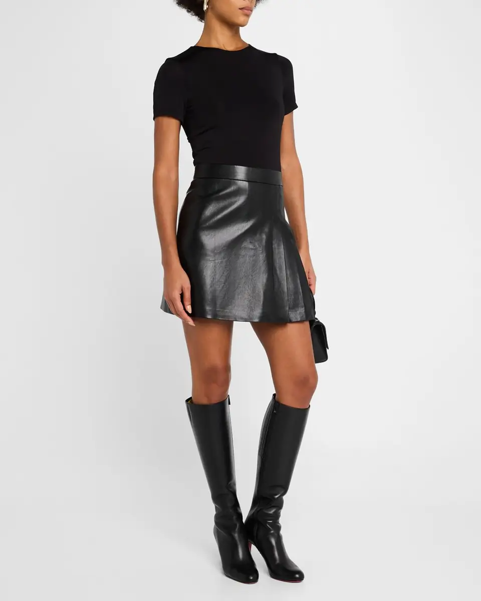 Alice + Olivia Chara Vegan Leather Short-Sleeve Pleated Mini Dress | Thumbnail 4 Alice + Olivia Chara Vegan Leather Short-Sleeve Pleated Mini Dress | Thumbnail 4