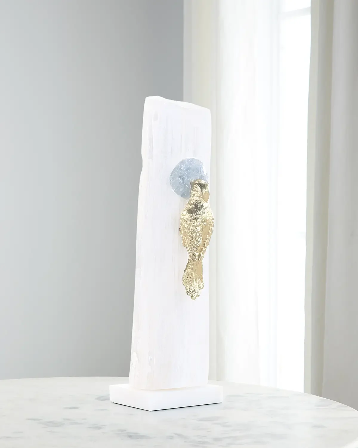 John-Richard Collection Brass Bird Sculpture on Selenite Roost I