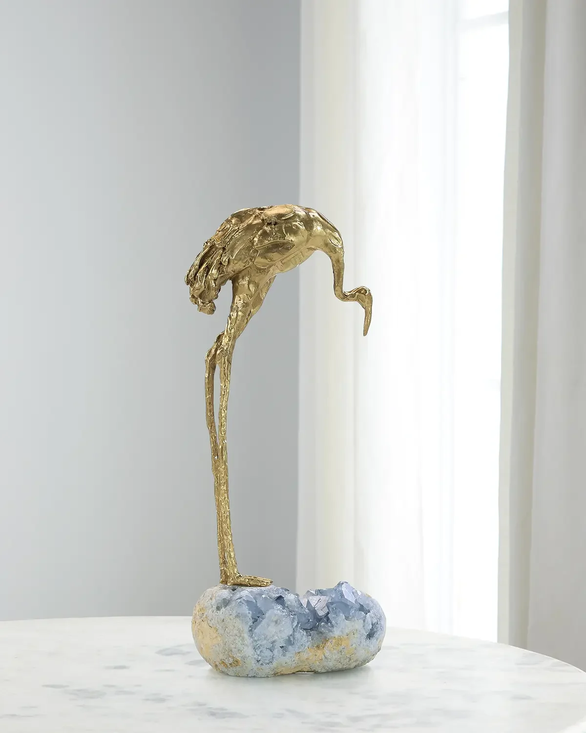 John-Richard Collection Brass Crane Sculpture On Kyanite