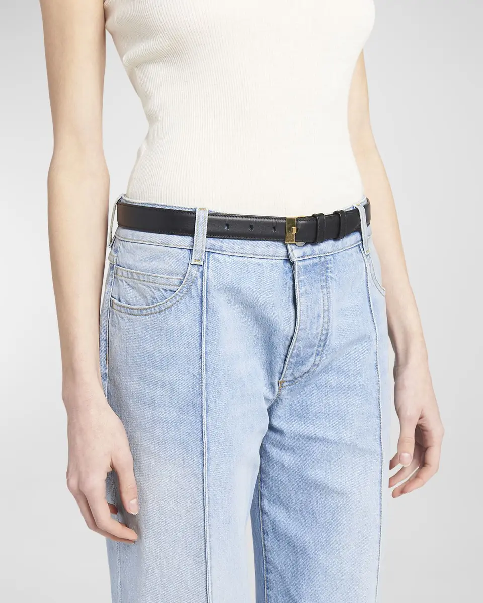 Bottega Veneta French Leather Belt With Hammered Brass Buckle | Thumbnail 2