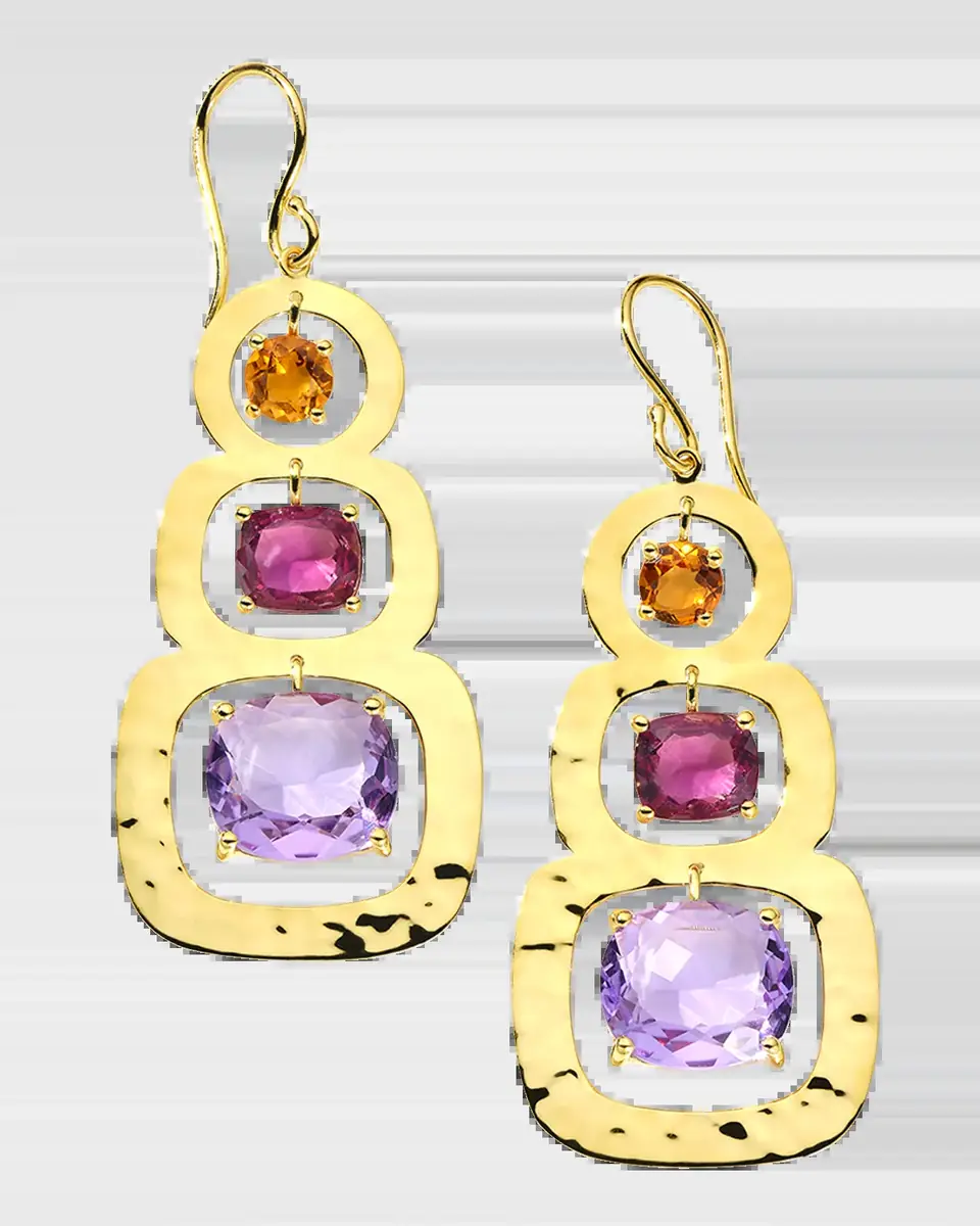 Ippolita Rock Candy Rainbow Crinkle 3-Stone Earrings in 18K Gold | Thumbnail 2