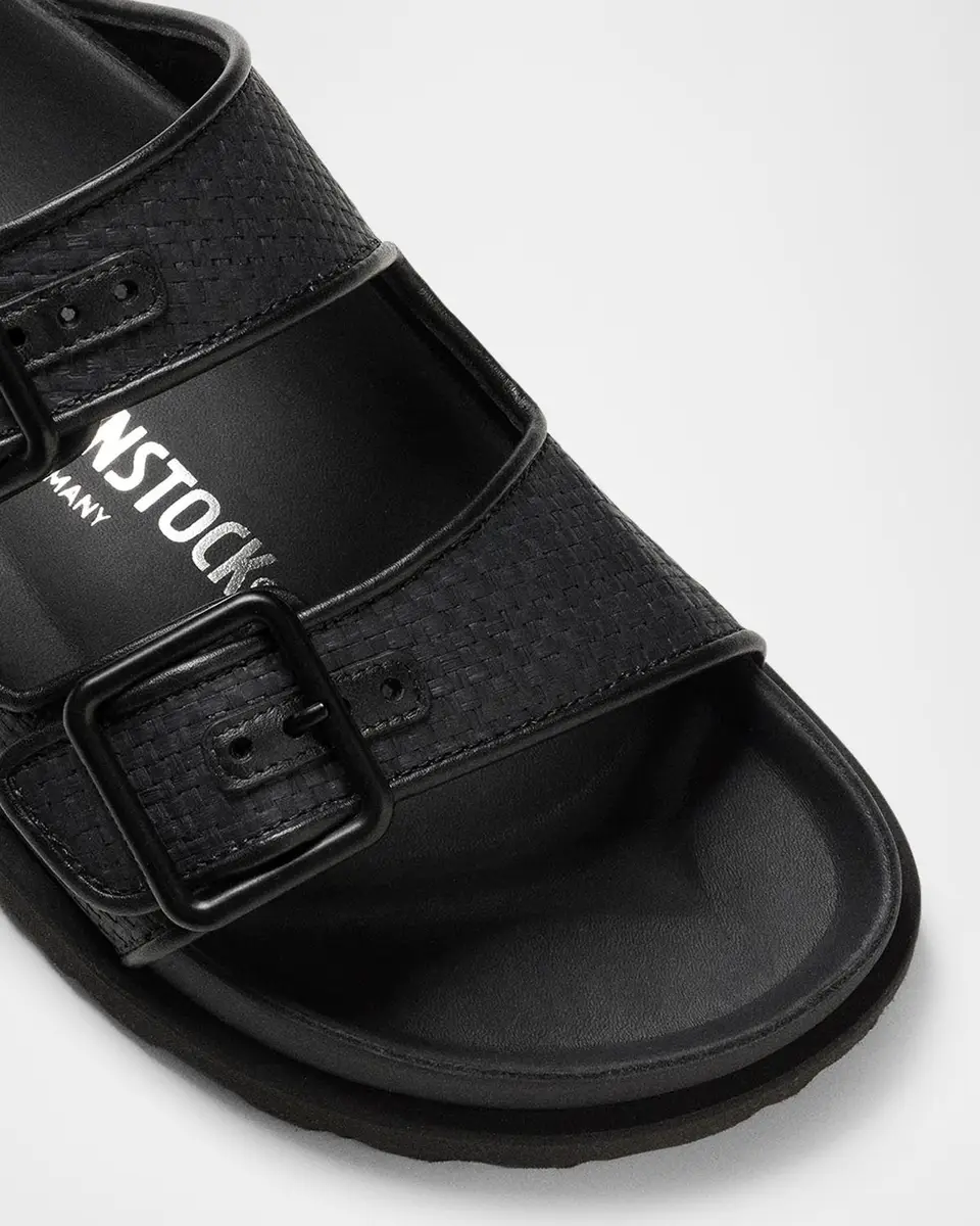 1774 Birkenstock Arizona Raffia Dual-Buckle Slide Sandals | Image 1 1774 Birkenstock Arizona Raffia Dual-Buckle Slide Sandals | Image 1