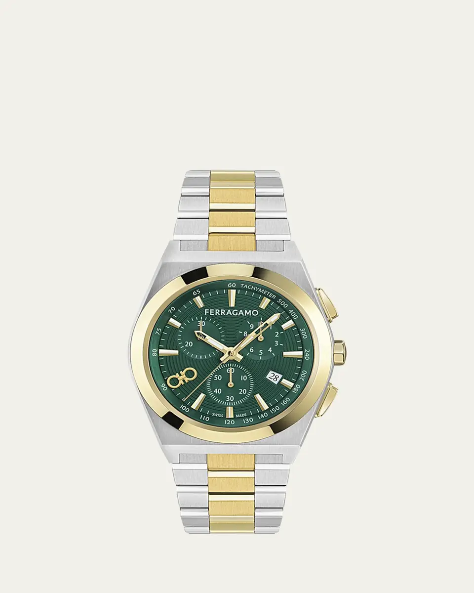 Ferragamo Vega Upper East Chrono Two-Tone Bracelet Watch, 42mm | Thumbnail 4 Ferragamo Vega Upper East Chrono Two-Tone Bracelet Watch, 42mm | Thumbnail 4