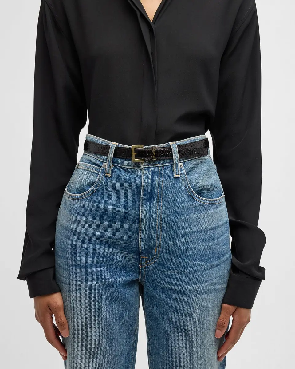 Saint Laurent Cassandre YSL Croc-Embossed Leather Belt | Thumbnail 2 Saint Laurent Cassandre YSL Croc-Embossed Leather Belt | Thumbnail 2