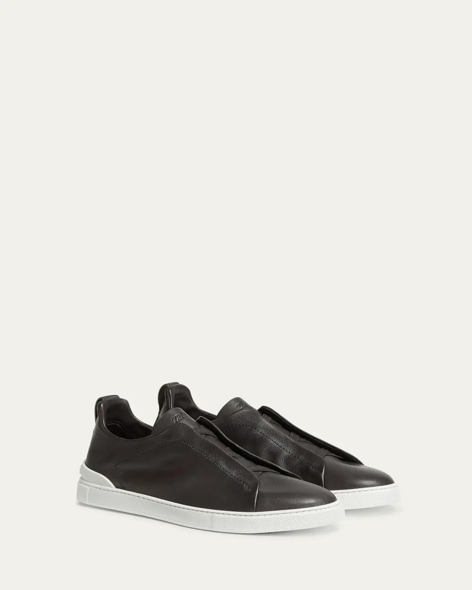 ZEGNA Men's Triple Stitch Deerskin Leather Slip-On Sneakers | Thumbnail 11