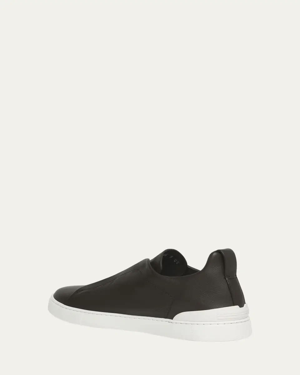 ZEGNA Men's Triple Stitch Deerskin Leather Slip-On Sneakers | Thumbnail 12