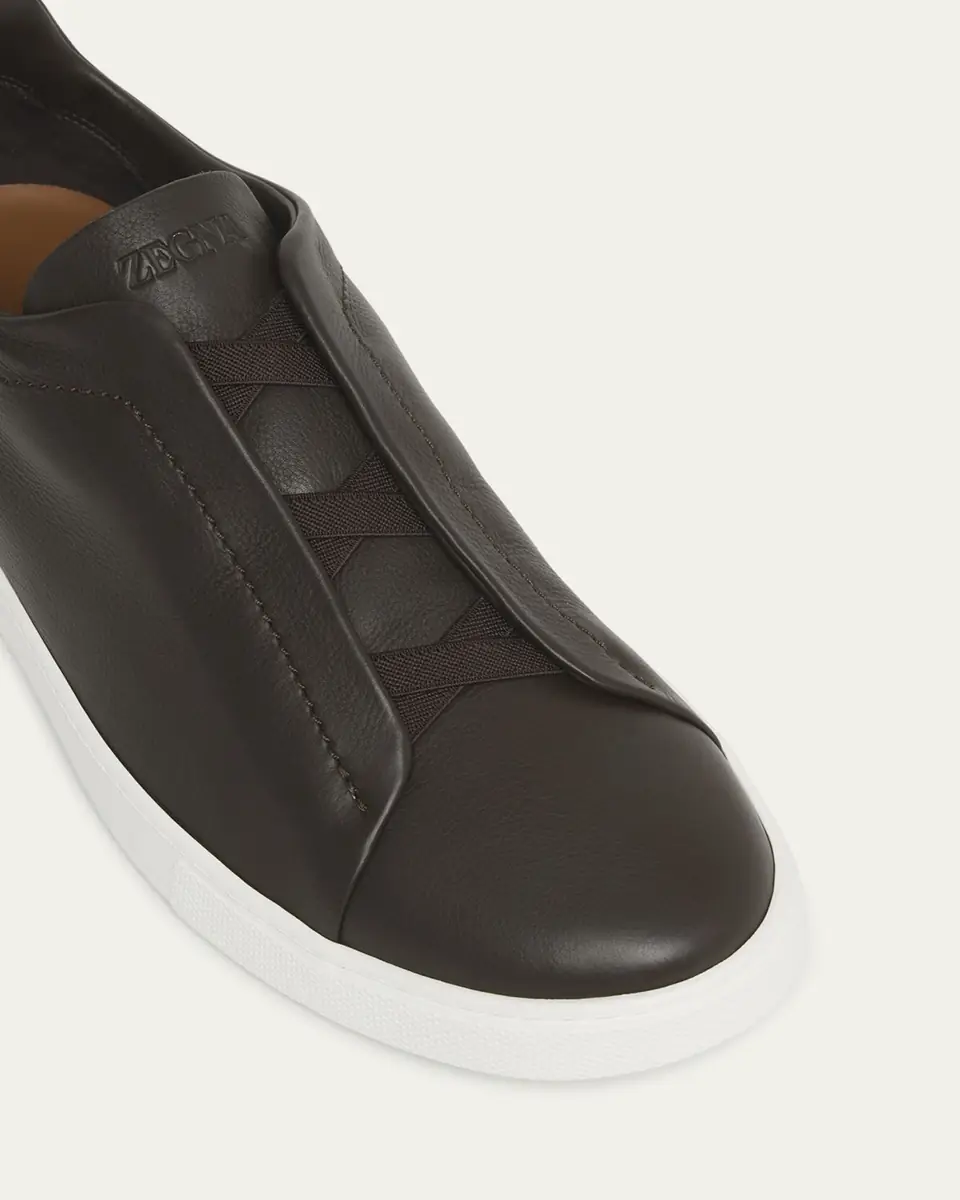 ZEGNA Men's Triple Stitch Deerskin Leather Slip-On Sneakers | Thumbnail 13