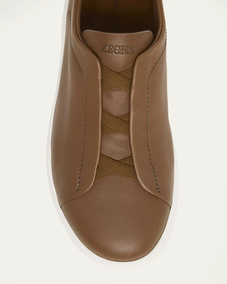 ZEGNA Men's Triple Stitch Deerskin Leather Slip-On Sneakers | Thumbnail 16
